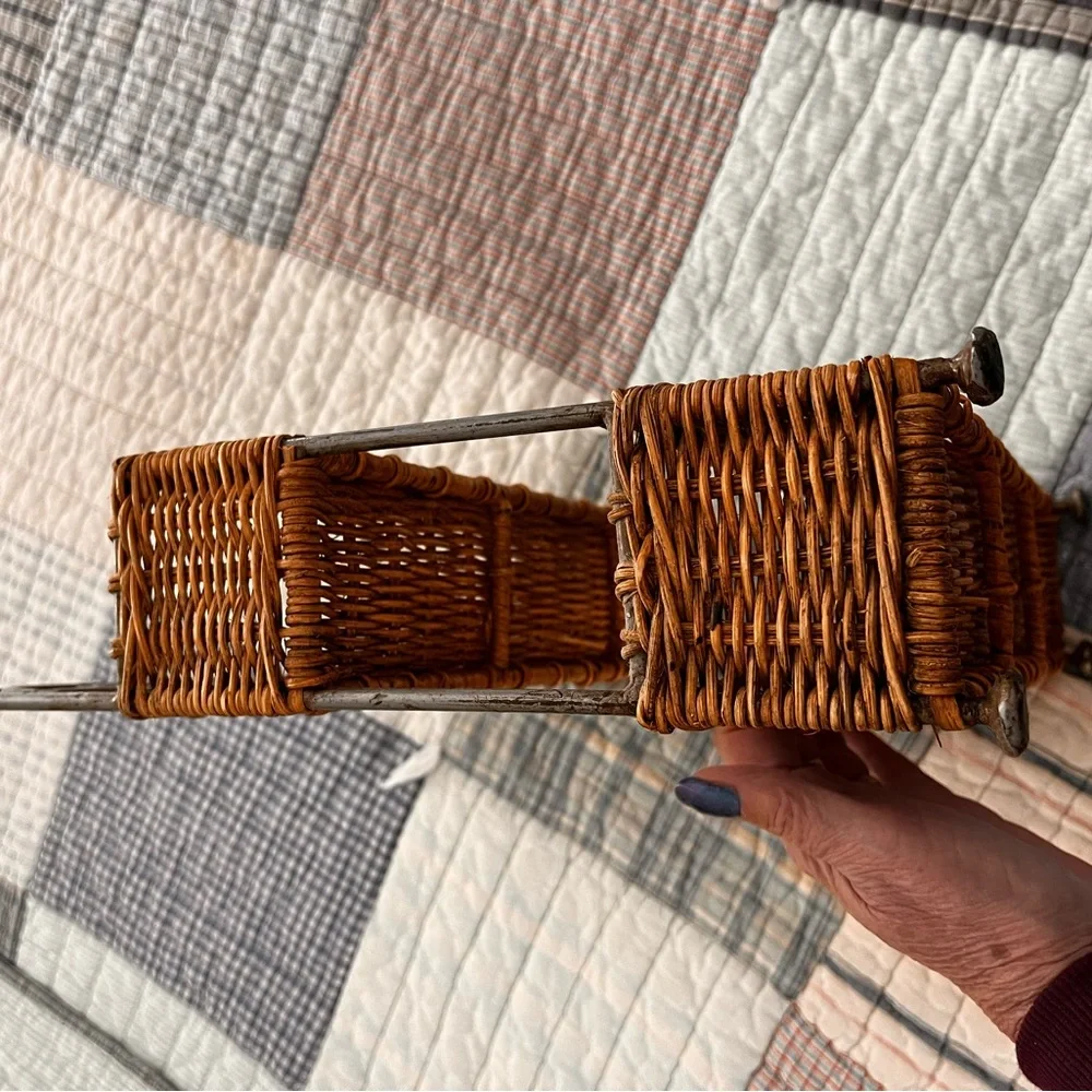 Two-Tier Wicker & Metal Basket Shelf – Farmhouse Organizer wrought iron